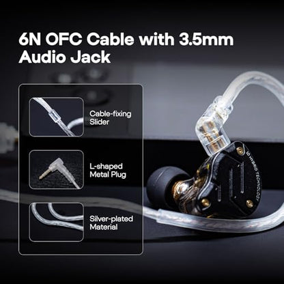 Linsoul KZ ZS10 Pro, 4BA+1DD 5 Driver in Ear Monitor, HiFi Wired Earbuds, Gaming Earbuds, Hybrid IEM Earphones with Stainless Steel Faceplate, Detachable Cable for Musician(Without Mic, Dark Black) - color: Dark Black, style: Without Mic