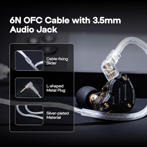 Linsoul KZ ZS10 Pro, 4BA+1DD 5 Driver in Ear Monitor, HiFi Wired Earbuds, Gaming Earbuds, Hybrid IEM Earphones with Stainless Steel Faceplate, Detachable Cable for Musician(with Mic, Dark Black) - color: Dark Black, style: With Mic