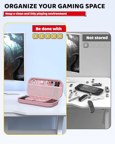 Switch 2 Slim Hard Shell Carry Case for Nintendo Switch 2 2025/Switch/OLED | Hard Shell Carrying Case with Soft Lining, 10 Card Slots, Durable Ballistic Nylon, Soft Silicone Handle, Switch2 Carry Case - color: Pink