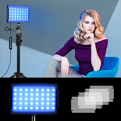 2 Packs RGB LED Video Light with Tripod Stand/White Filters