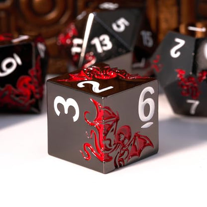 Octopus Metal RPG Dice Set,7-Piece,Crimson Red on Black,Zinc Alloy Dice with Plated Finish,Gift for Tabletop Game Masters (Black Red) - color: Black Red