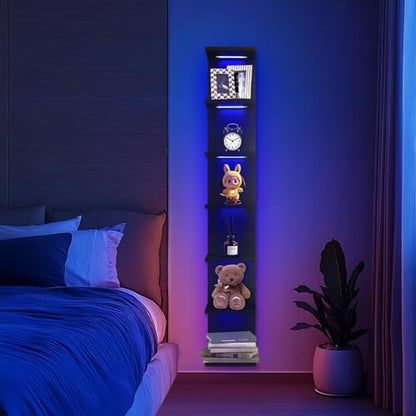 7 Tier RGB Light Wall Shelves, Black | Lack Wall Shelf Unit, Vertical Shelf with Remonte Control,Black Shelves - color: Rgb-black