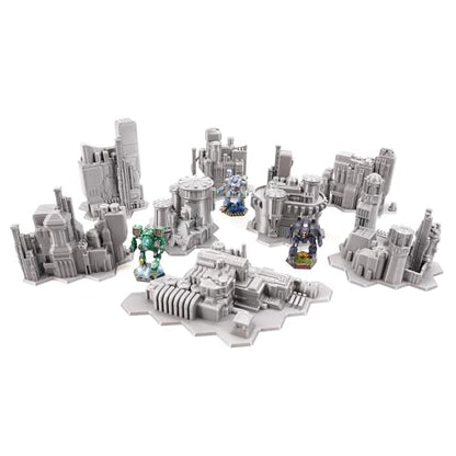 Tabletop Terrain 6mm Sci-Fi Cityscape Bundle 2 with Hexes for Miniatures Games Such as Epic Battletech Adeptus Titanicus (Bundle 2 with Hexes) - size: Bundle 2 with Hexes