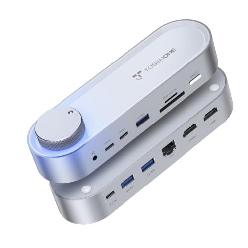 TobenONE USB C Laptop Docking Station Dual Monitor, 100W PD, 5×USB 10Gbps | 15-in-1 Dual HDMI 4K@60Hz, Volume Knob, 100W Charger, Ethernet Audio SD/TF for Dell/Lenovo/HP/Windows(No Power Adapter)