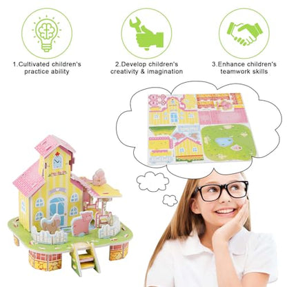 LOMIMOS 3D Cartoon Puzzles for Kids，6 House Building Kit Creative DIY Jigsaw Toys Paper Model for Art Crafts Birthday Party Favor Gifts. - style: House