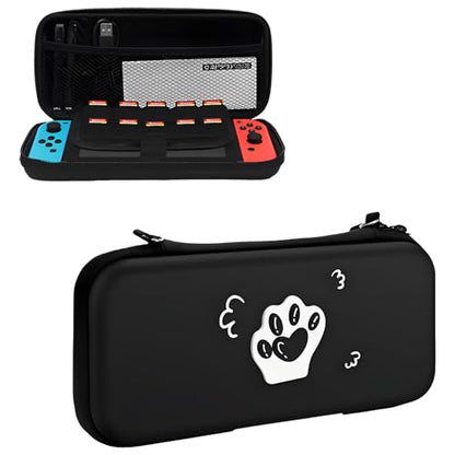 QUBAMG Cat Paws Carry Case Compatible with Nintendo Switch and Switch OLED Console -Protective Hard Portable Travel Carry Case Shell Pouch with Pockets for Accessories and Games Black - color: Black Cat Paws