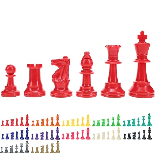 WE Games Color Bright Plastic Staunton Tournament Chess Pieces with 3.75 in. King - Half Chess Set of Chess Pieces Only, Red - color: Red