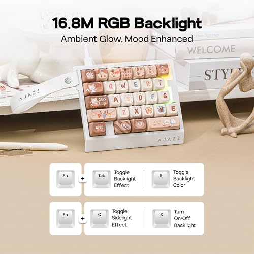 MechLands AJAZZ AK029 One Handed Gaming Keyboard, 8Khz Polling, 29 Keys Rapid Fast Wired Keyboard, SOCD & DKS, Magnetic Switch, Adjustable Actuation, RGB Backlits, Aluminum Plate (White Brown) - color: White Brown
