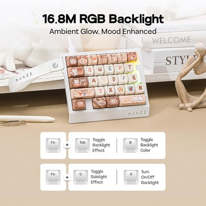 MechLands AJAZZ AK029 One Handed Gaming Keyboard, 8Khz Polling, 29 Keys Rapid Fast Wired Keyboard, SOCD & DKS, Magnetic Switch, Adjustable Actuation, RGB Backlits, Aluminum Plate (White Brown) - color: White Brown