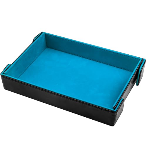 SIQUK Magnetic Folding Dice Tray Rectangle Dice Rolling Tray PU Leather Trays Foldable Holder Rolling Mat Storage Box for D&D RPG Games, Sky Blue - color: Sky Blue