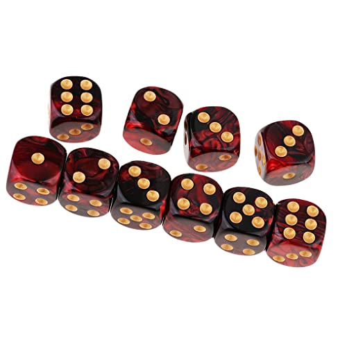 10PCS Polyhedral Dice D6 Dice 16mm Acrylic Dice Game Dice for RPG MTG DND Table Games (Red Black) - color: Red Black