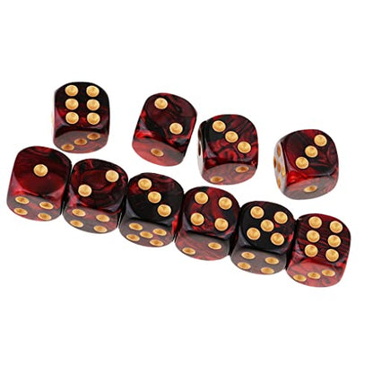 10PCS Polyhedral Dice D6 Dice 16mm Acrylic Dice Game Dice for RPG MTG DND Table Games (Red Black) - color: Red Black