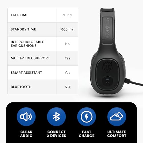 Blue Tiger Storm Black - Premium Trucker Bluetooth Headset - Wireless Noise Canceling Mono Headset with Mic - High-Fidelity Sound, 30-Hour Talk Time, USB-C Charging - for Truck Drivers, Bluetooth 5.0 - color: Black, style: Storm Black