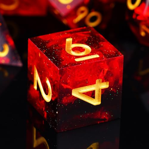 DND Dice Set, 7 Pcs Sharp Edge D&D Dice Polyhedral Resin Dice for Dungeons and Dragons RPG MTG Role Playing Table Games - color: Red-1