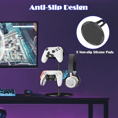 ZHGM Controller Stand 2 Tiers, Universal Gaming Headphone Stand Compatible with Xbox PS5 PS4 Nintendo Switch Pro, Aluminum Headset Holder Organizer Rack, Desktop Gamepads Holder, Black - color: Black