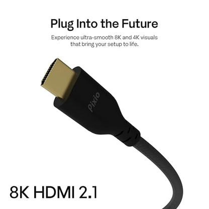 Pixio 8K HDMI 2.1 Cable Ultra High Speed 10FT 8K 60Hz 4K 120Hz Nylon Braided, Gold Plated Connector, Anti-Breakage, HDR10+, dtsx, eARC, HDCP, Dolby Compatible - color: Black, size: 10 ft
