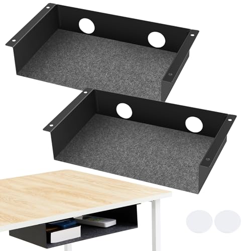 Yaocom 2 Pack Under Desk Hanging Shelf, Carbon Steel Storage Tray with Mute Felt Sheets, Mount Shelves Organizer for Office Home Workstation Gaming Desk Stand up(13x8x2.8 in/Storage Shelf,Black) - color: Black, size: 13x8x2.8 In