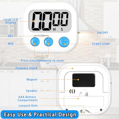 Lasubst Digital Kitchen Timers, Classroom Timers for Kids Teachers, 3WH 3BK | Back to School Supplies Bulk, Classroom Must Haves, Min/Sec Count Up/Down, Magnetic Back, Loud Alarm, Lanyards Included - color: Black Black Black White White White