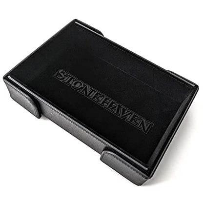 Stonehaven Winter Black Dice Tray - Foldable Magnetic Velvet and PU Leather Rolling Tray for RPG, DND, and Tabletop Games - style: Winter Black