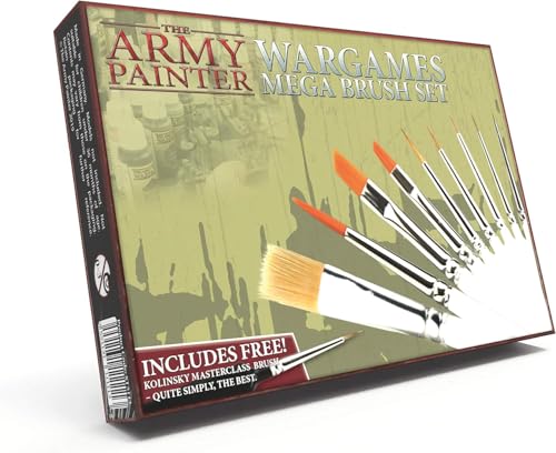 The Army Painter Wargames Mega Brush Set, Black, 10 Miniature Paint Brushes, Incl. Free Masterclass Kolinsky Sable Hair and Detail Paint Brush with Fine Tip - for Miniature Painting, D&D & Warhammer