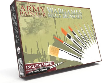 The Army Painter Wargames Mega Brush Set, Black, 10 Miniature Paint Brushes, Incl. Free Masterclass Kolinsky Sable Hair and Detail Paint Brush with Fine Tip - for Miniature Painting, D&D & Warhammer