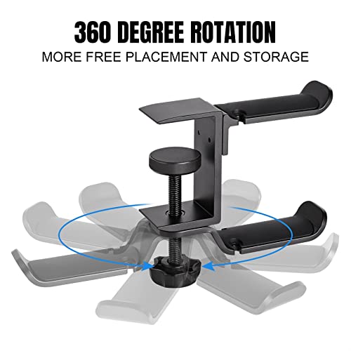 Headphone Holder PC Gaming Headphone Stand,Dual Headset Hanger Hook Holder with Adjustable and Rotating Arm Clamp,Under Desk Design Headset Stand