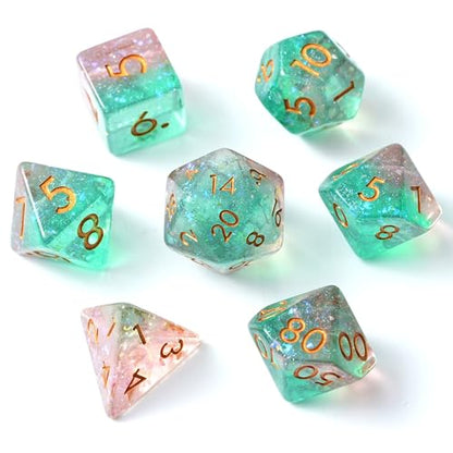 Starlight Ember Resin Dice Set for DND – 7pc Polyhedral Set with Glitter – Stunning and Cool RPG Dice for Dungeons & Dragons, and Other TTRPGs – Unique Natural Distribution - color: Starlight Ember
