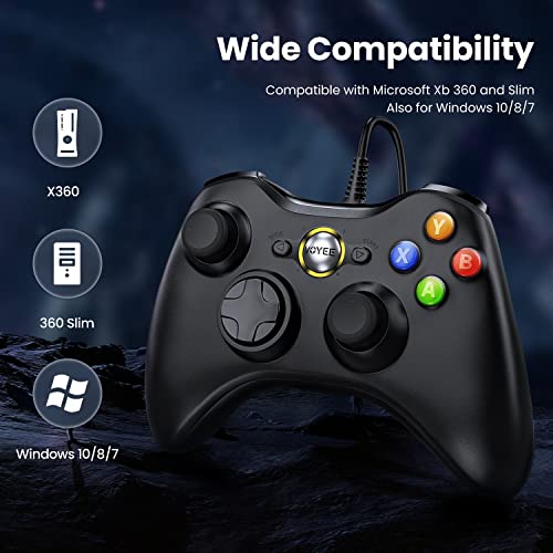 VOYEE PC Controller, Wired Controller Compatible with Microsoft Xbox 360 & Slim/PC Windows 10/8/7, with Upgraded Joystick, Double Shock | Enhanced (Black) - color: Black