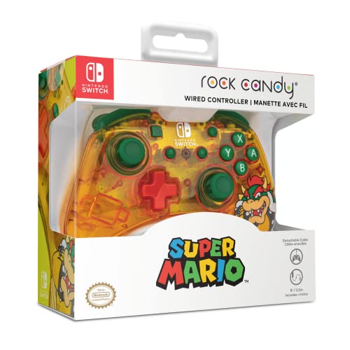 PDP Gaming Rock Candy Wired Power Nintendo Switch Pro Controller, Officially Licensed Lite/OLED Compatible Gamepad, Super Mario Brothers - Lemon Bomb Bowser (Orange/Green) - color: Lemon Bomb Bowser