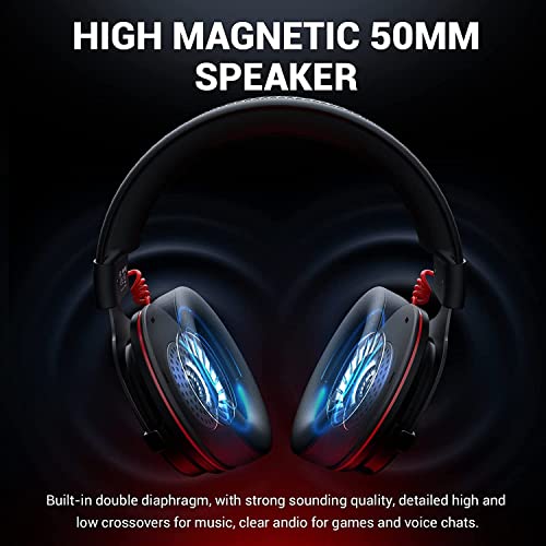 EKSA E900 Pro USB Gaming Headset for PC - Computer Headset with Detachable Noise Cancelling Mic, 7.1 Surround Sound, 50MM Driver - Headphones with Microphone for PS4/PS5, Xbox One, Laptop, Office - color: Wired Black-Red