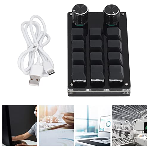 Programmable Mechanical Keypad, 12 Keys with 2 Knobs, USB One Handed Gaming Keyboard for PC, Macro Keypad, Office & Work