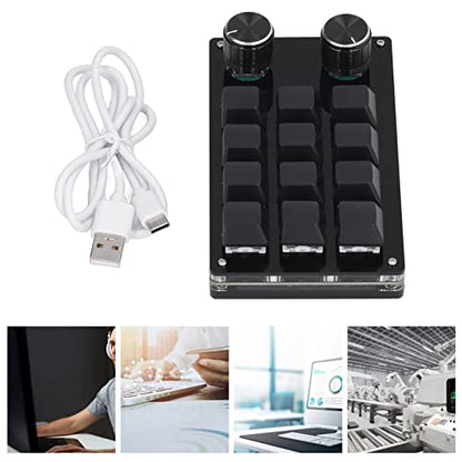 Programmable Mechanical Keypad, 12 Keys with 2 Knobs, USB One Handed Gaming Keyboard for PC, Macro Keypad, Office & Work
