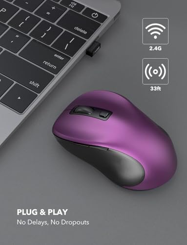 Trueque Wireless Mouse for Laptop, 2.4GHz Ergonomic Computer Mouse with Back & Forward Buttons, 3 Adjustable DPI Levels, 6 Buttons, Optical USB Cordless Mice for Windows PC (Purple, 1 Pack) | 2.4GHz USB receiver, back/forward buttons, 3 adjustable DPI lev