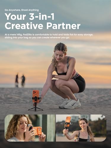 JOBY TelePod Mini Mini Selfie Stick Tripod with Bluetooth Remote | Compact Portable Phone Tripod, Extendable Hand Grip & Desktop Stand, Horizontal/Vertical Phone Holder, Dual Cold Shoe Mounts
