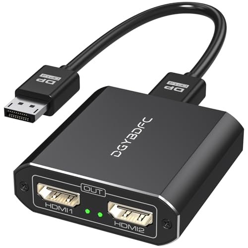 DisplayPort to Dual HDMI Adapter 1 in 2 Out, 4K60Hz Display Port DP 1.4 to 2 HDMI Splitter for PC Graphics Card Monitor Supports Windows Extended Mode, [MacOS Only Mirror Mode], No DP Cables - size: DP to Dual HDMI