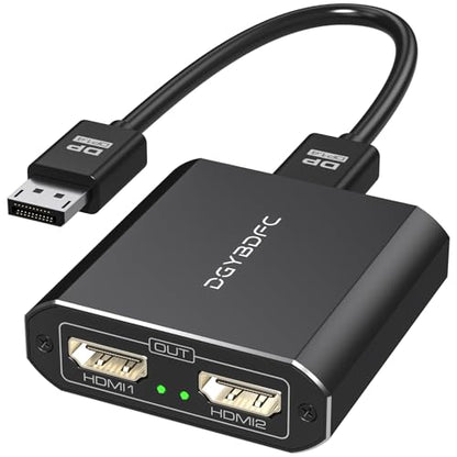 DisplayPort to Dual HDMI Adapter 1 in 2 Out, 4K60Hz Display Port DP 1.4 to 2 HDMI Splitter for PC Graphics Card Monitor Supports Windows Extended Mode, [MacOS Only Mirror Mode], No DP Cables - size: DP to Dual HDMI