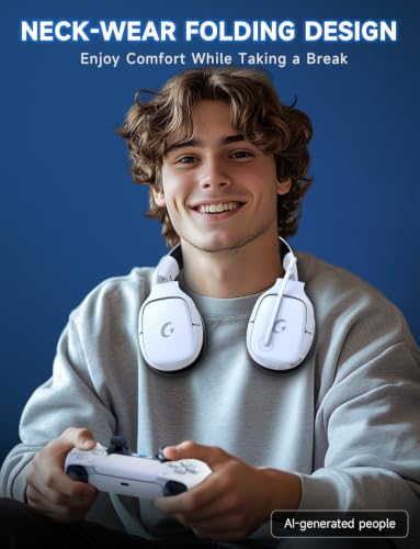 Gvyugke 2.4GHz Wireless Gaming Headsets for PS5, PS4, PC, Switch - Bluetooth 5.3 Gaming Headphones with Noise Canceling Mic, 7.1 Surround Sound, 70H Battery, Blue Lighting - White - color: White