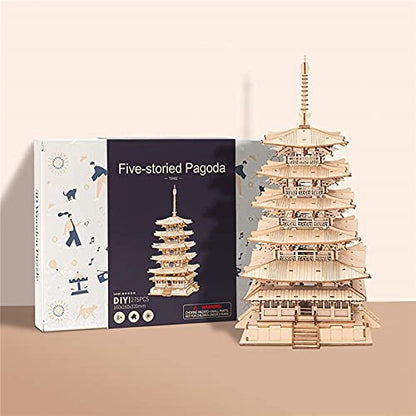 Rowood 3D Puzzles for Adults, Wooden Model Kits for Adults to Build, Gift on Birthday Christmas - Five-storied Pagoda (275 PCS) - style: Five-Storied Pagoda