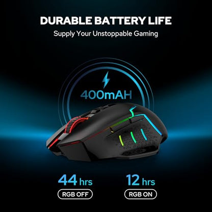 Redragon M690 MAX Wireless RGB Gaming Mouse 12800 DPI Remapping Keys | Cable-Free 0 Delay, Redefine Keybinding Macro, Vibing Backlight, Ergonomic Grip Body Comfort - style: M690 MAX