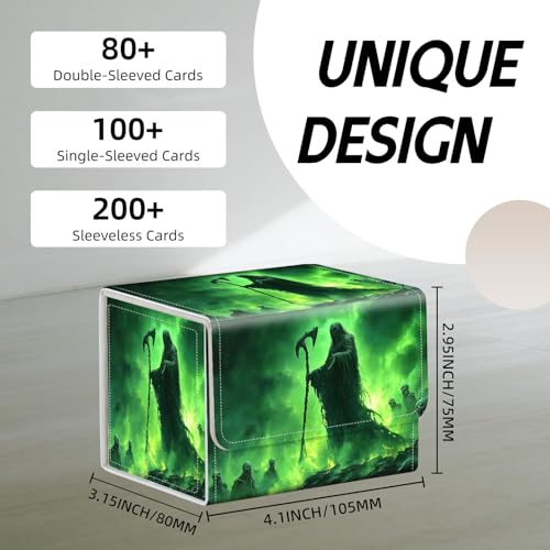 Trading Card Storage Box, Holds 100+ for MTG Cards, PU Leather with Magnetic Closure, Green Skeleton with Skeletons Durable Deck Box for Magic the Gathering, Trading Card Games - color: Green Skeleton with Skeletons