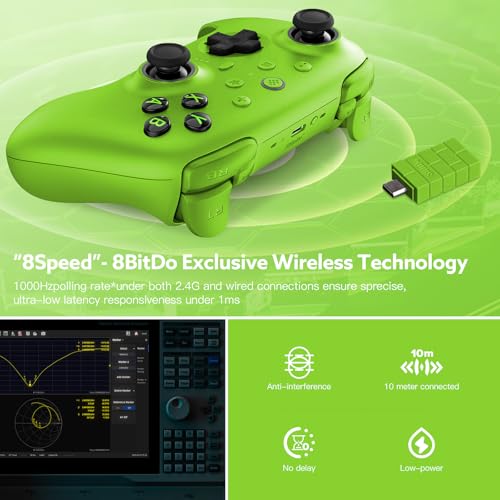 8Bitdo Ultimate 2 Wireless 2.4G Controller (Green) | For Windows PC, Apple, Steam & Android, TMR Joystick, Star-Ring RGB Lights, Adjustable Trigger Locks, Charging Dock Included - color: Green