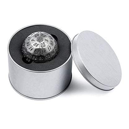 DNDND Iron D100 Metal Dice Set Single 50mm 100 Sided Die with Metal Case and Velvet Pouch for Table Game Dungeons and Dragons (Iron with Black Number) - color: Iron With Black Number