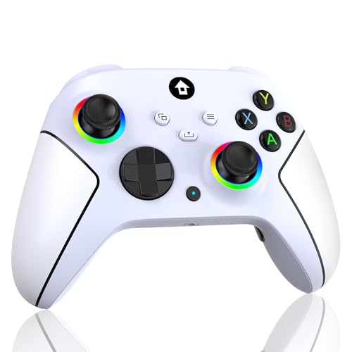 YUYIU Upgrade 2.4GHz Controller with 7 Colors RGB Light for Xbox Controller, Xbox One Series X|S,Consoles,Steam PC Windows, with 1000mAh Battery/Dual Vib-Ration/Turbo/Programmable, 3.5mm Audio Jack - color: Pearl White