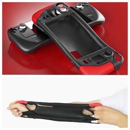 Steam Deck Protective Case - Lightweight Shockproof Silicone Cover with Anti-Slip Grip | Full Body Protection for Valve Gaming Console | Travel-Friendly Case & Accessories (Red + Black) - color: Red + Black