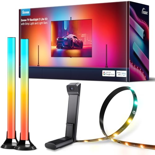 Govee TV Backlight 3 Lite Kit, 11.8ft RGBICW Wi-Fi TV LED Strip Lights for 55-65in TVs with Camera and 15 Inches Smart Light Bars with 4-in-1 Light Beads - Works with Alexa & Google Home | for 55-65in TVs with Camera and 15 Inches Smart Light Bars with 4-