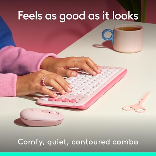 Logitech POP ICON Combo, Wireless Bluetooth Keyboard and Mouse, Comfortable Typing, programmable Keys and Buttons, Quiet clicks, Easy-Switch up to 3 Devices - Rose - color: Rose, style: Combo