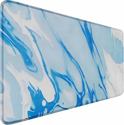 Extra Large Gaming Mouse Pad 31.5 x 11.8 in, Waterproof Mousepad with Stitched Edges, Premium Microfiber Cloth Surface, Non-Slip Base Keyboard Desk Mat for Home Office Gaming, Marble Blue White - color: Marble Blue White, size: 31.5L x 11.8W inches