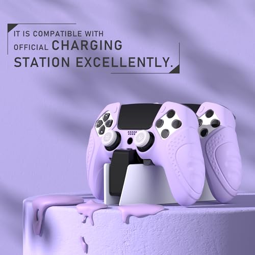 PlayVital Guardian Edition Anti-Slip Ergonomic Silicone Cover Case for ps5 Edge Controller, Soft Rubber Protector Skin for ps5 Edge Wireless Controller with Thumb Grip Caps - Mauve Purple - color: Mauve Purple