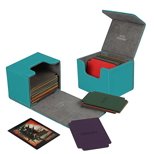 AEGIS GUARDIAN Card Deck Box for MTG, Commander Deck Box Hold 120+ Sleeved Cards, Leather Strong Magnet Card Deck Case Holder for Magic Cards TCG CCG, Green - color: 4-1