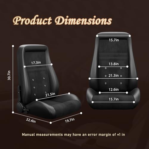2 Pcs Adjustable Universal Racing Seats with Double Sliders, Reclinable Bucket Seats, 1 Pair of Sport Seats for Vehicles (OBS SUEDE BLACK) - color: OBS SUEDE BLACK